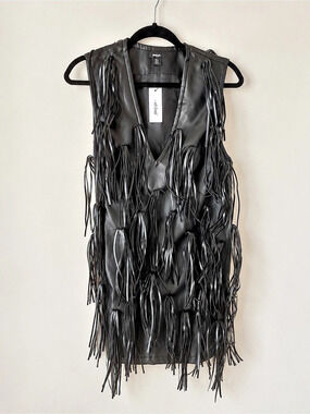 Nasty Gal Faux Leather Tassel Plunge Mini Dress NWT - Size 4